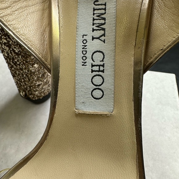 Jimmy Choo Maie Gold Glitter Platform Heels size 38 - Picture 10 of 14